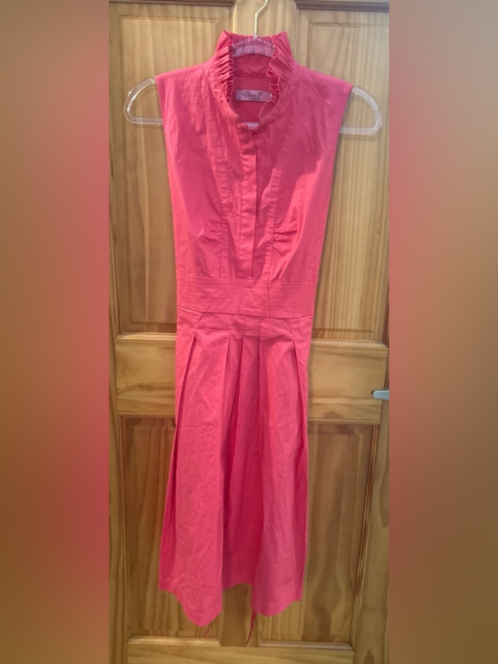 Eliza J Ruffled Collar sleeveless Shirt Midi dress with belt size 12 Pink